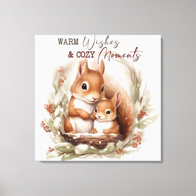 Lienzo ardillas de invierno en el bosque Christms (Anverso)