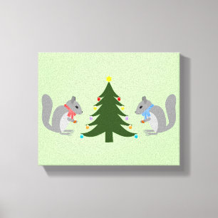 Lienzo Ardillas decoradoras de árboles de Navidad