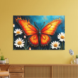 Lienzo Arma de alas de monarca brillante con fuego brilla