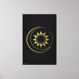 Lienzo Armonía Celestial Dorada Luna Sol Arte