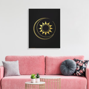 Lienzo Armonía Celestial Dorada Luna Sol Arte