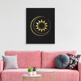 Lienzo Armonía Celestial Dorada Luna Sol Arte