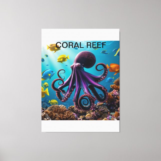Lienzo Armonía de pulpo y arrecife de coral" (Anverso)