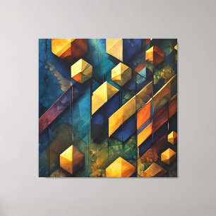 Lienzo Armonía Geométrica: Cubos Abstractos en Oro y Verd