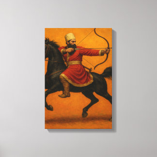 Lienzo Arquero montado en rollo rojo sobre caballo de gue