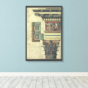 Lienzo Arquitectura antigua, columna con moldura de corni