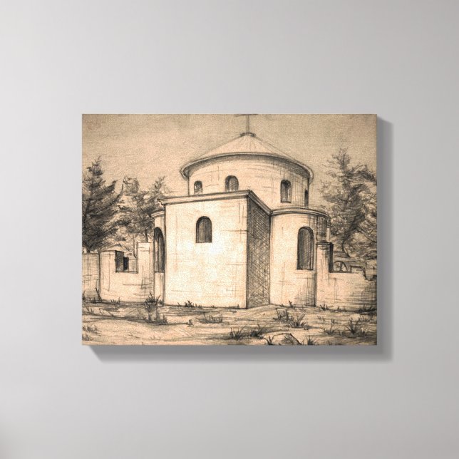 Lienzo Arquitectura antigua iglesia ortodoxa ruinas dibuj (Anverso)