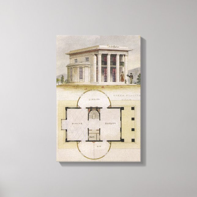 Lienzo Arquitectura antigua, planta y villa griega (Anverso)