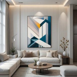 Lienzo Arquitectura geométrica abstracta azul blanco dora