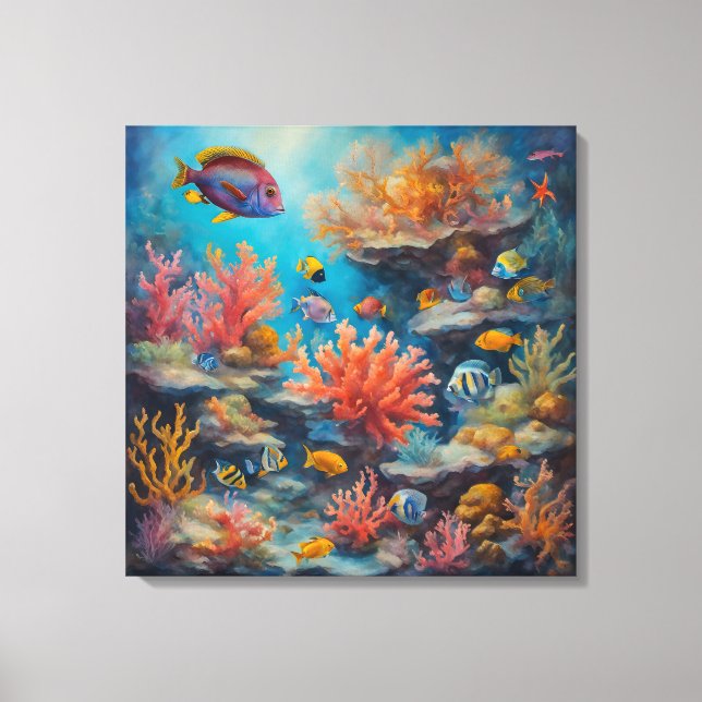 Lienzo Arrecife tropical: pintura de tela (Anverso)