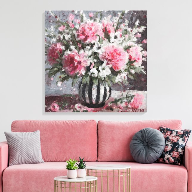 Lienzo Arreglo de flor floral de clavel rosa negro (Insitu (Sala de estar))