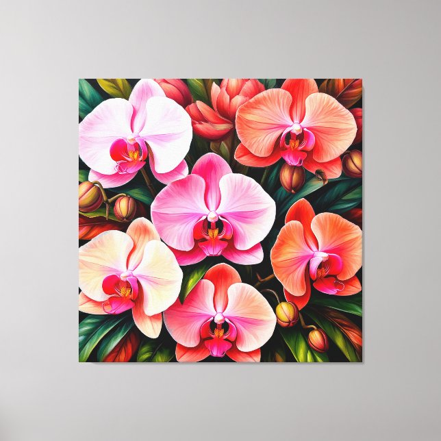 Lienzo Arreglo de flores de orquídeas elegantes rosa y na (Anverso)