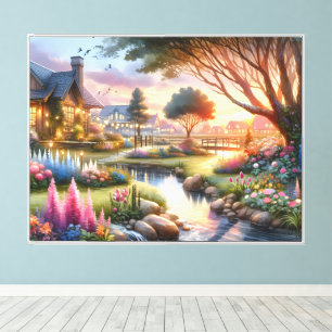 Lienzo Arroyo del Jardín de Campo al Atardecer