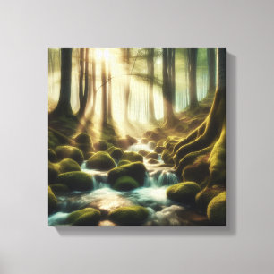 Lienzo Arroyo Tranquilo del Bosque con Luz Vintage – Lien