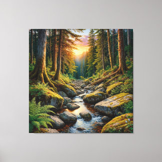 Lienzo Arroyo Tranquilo del Bosque Durante la Puesta del 