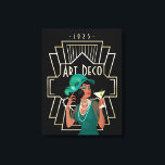 Lienzo Art Deco 1920 Lady Green Vestido marco dorado negr<br><div class="desc">Esta dama de los años 20 luce un vestido verde y un gorra con un cóctel, un marco de estilo años 20 y una tipografía de estilo Art Deco y 1925. El estilo de los años 20 es de estilo Art Decó. Sería un gran arte mural para un bar o...</div>