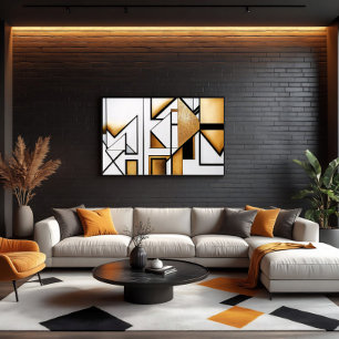 Lienzo Art Deco Abstracto Dorado y Negro