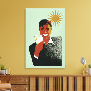 Lienzo Art Deco Antiguo, Hombre con Cóctel al Sol