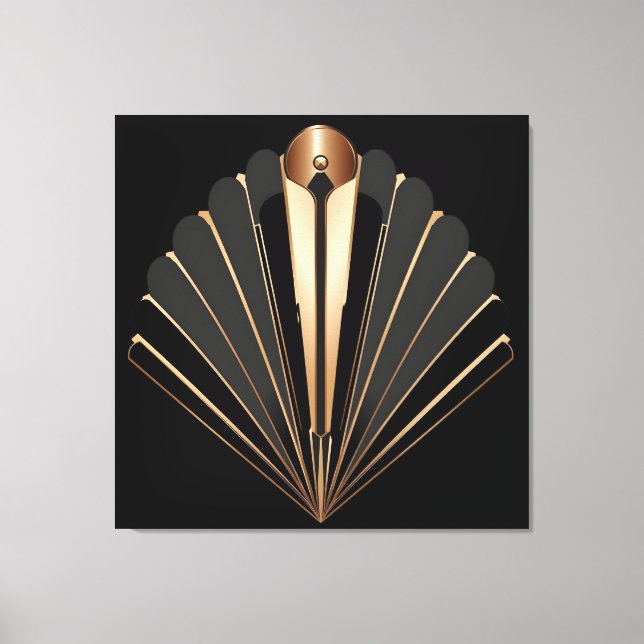 Lienzo Art Deco Gold Fan Geometric Elegance (Anverso)