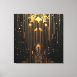 Lienzo Art Deco Metallic Gold Rain on Black Stylish