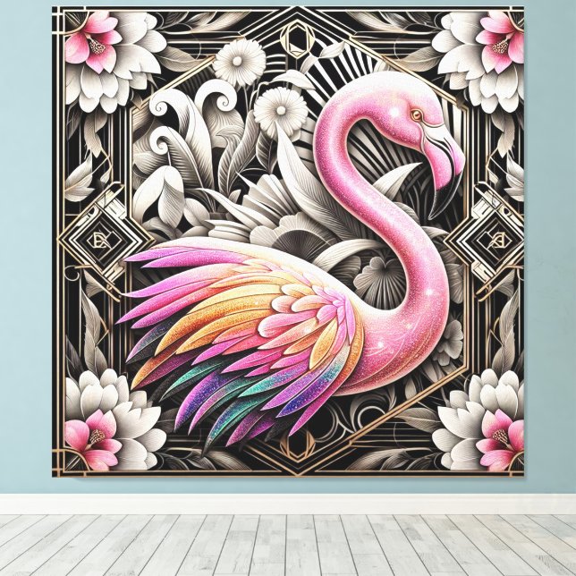 Lienzo Art Deco Pink Flamingo Canvas Print (Insitu (piso de madera))