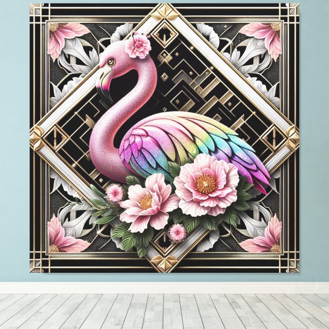 Lienzo Art Deco Pink Flamingo Canvas Print (Insitu (piso de madera))