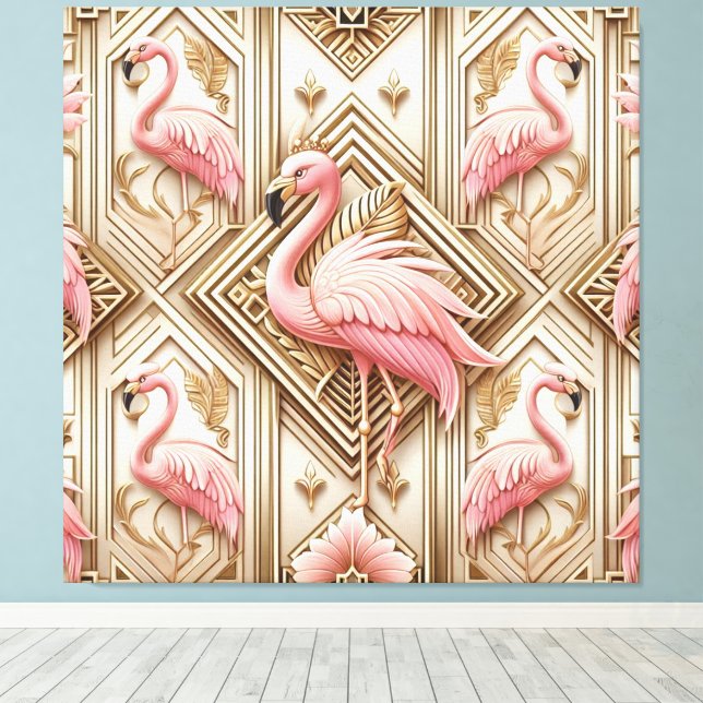 Lienzo Art Deco Pink Flamingo Canvas Print (Insitu (piso de madera))