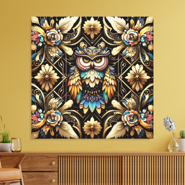 Lienzo Art Deco Rainbow Owls Canvas Print (Insitu (Sala de estar))