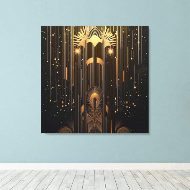 Lienzo Art Déco sofisticado en negro y dorado (Insitu (piso de madera))