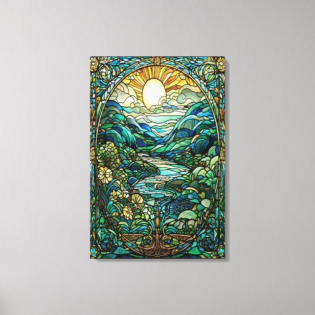 Lienzo Art Nouveau Stained Glass Sunrise Art (Anverso)