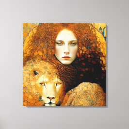 Lienzo Art Nouveau Woman With Leon Inspired By Klimt
