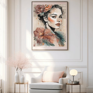 Lienzo "Arte artístico de acuarela retrato de pared