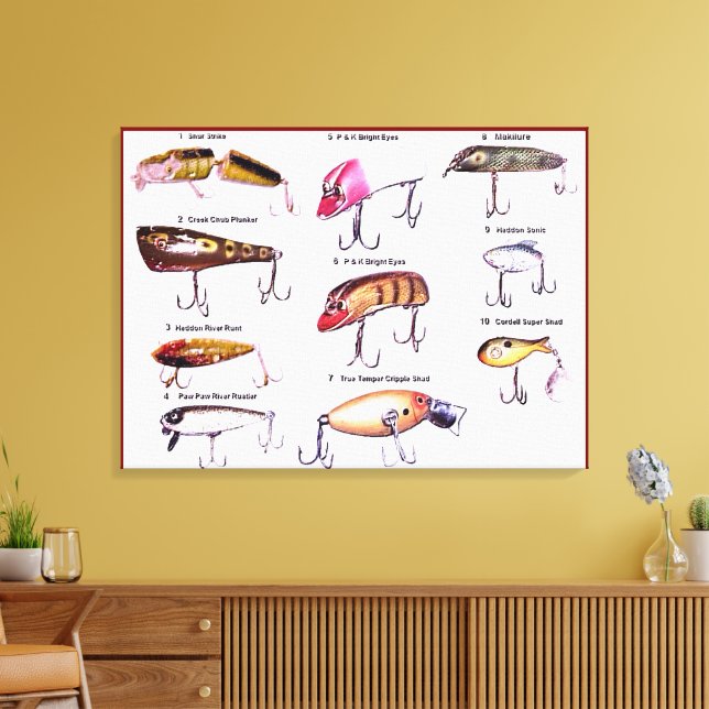 Lienzo "Arte de pared de señuelos de pesca antiguos" (Insitu (Sala de estar))
