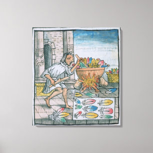 Lienzo Artesanos aztecas que teñen plumas