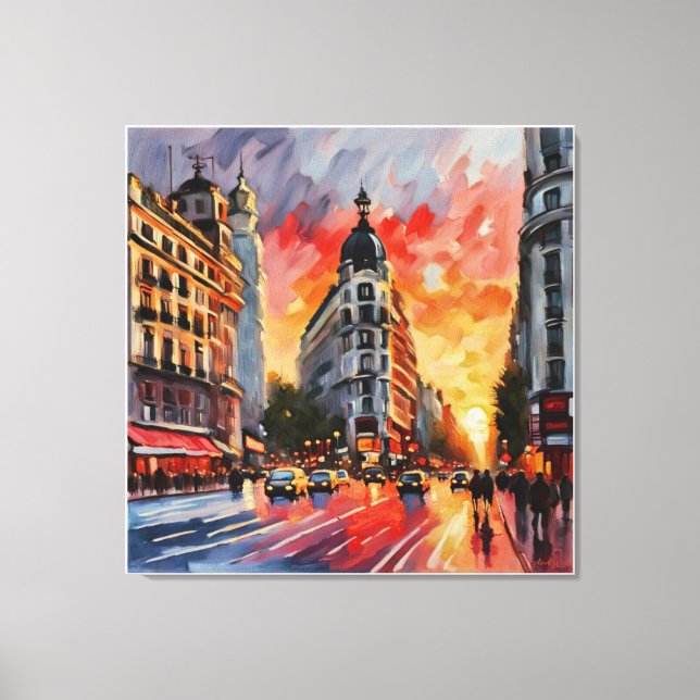 Lienzo Artista Anders* Atardecer en la Gran Vía. Madrid,  (Anverso)