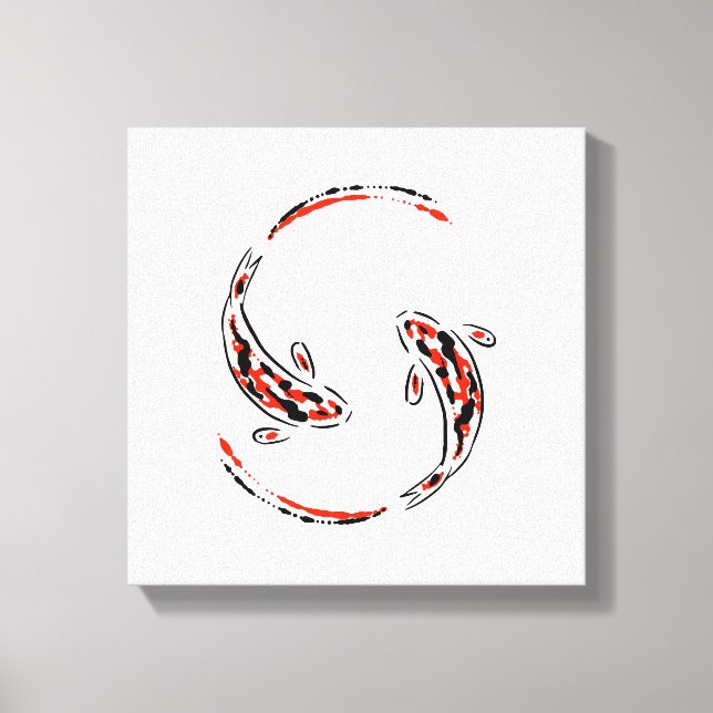 Lienzo Artista de pescado Koi japonés negro y rojo (Anverso)