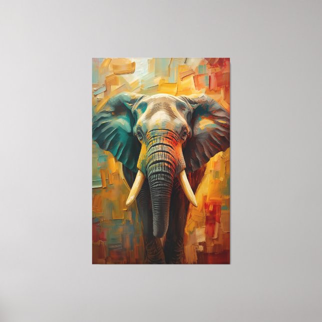 Lienzo Artistic Elephant Portrait – Vibrant Oil Painting (Anverso)
