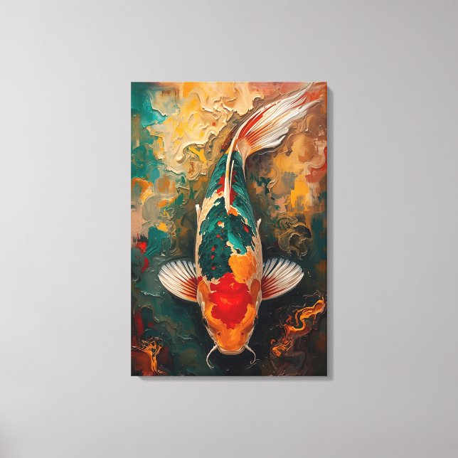 Lienzo Artistic Japanese Koi Fish Portrait Oil Painting (Anverso)