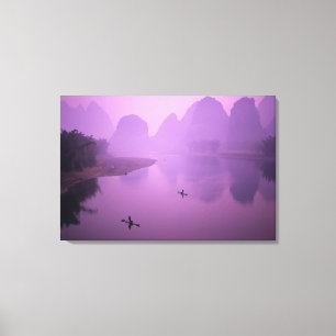 Lienzo Asia, China, Guanxi, Yangshou. Pescadores en balsa