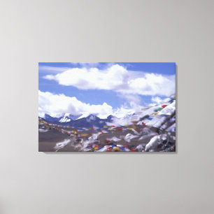 Lienzo Asia, China, Tibet, Tangla Pass. Banderas de oraci
