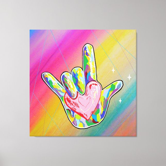Lienzo ASL TE AMO Rótulo con corazón (Anverso)