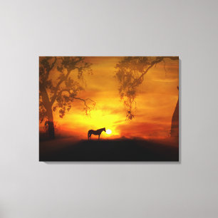 Lienzo Asombroso Sunrise and Horse Canvas Art
