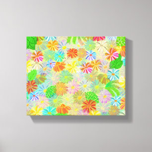 LIENZO ASTER Y CONO FLORES Y HOJAS TROPICALES ACUARELA