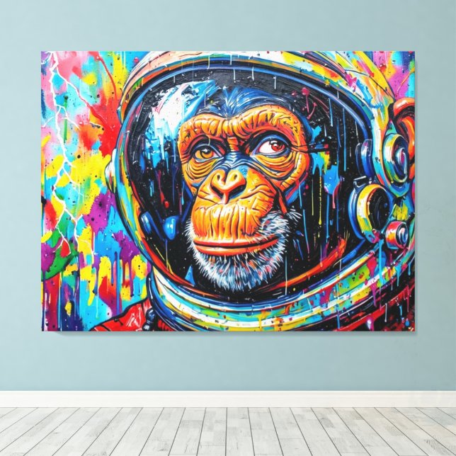 LIENZO ASTRONAUTA CHIMPANCÉ REGRESA A CASA-10 (Insitu (piso de madera))