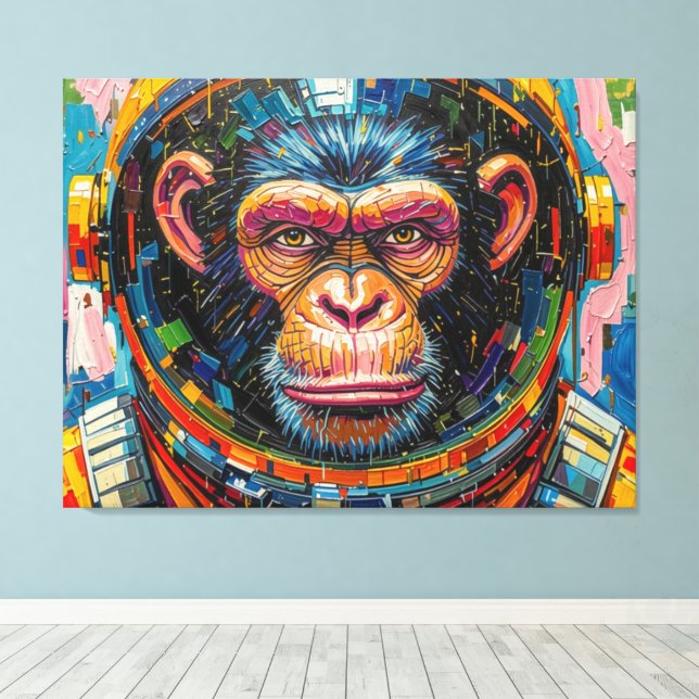 LIENZO ASTRONAUTA CHIMPANCÉ REGRESA A CASA-12 (Insitu (piso de madera))