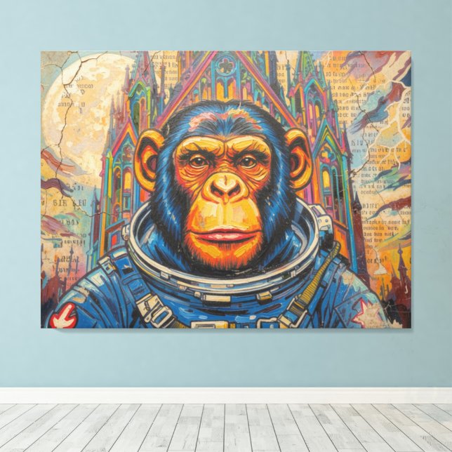 LIENZO ASTRONAUTA CHIMPANCÉ REGRESA A CASA-4 (Insitu (piso de madera))