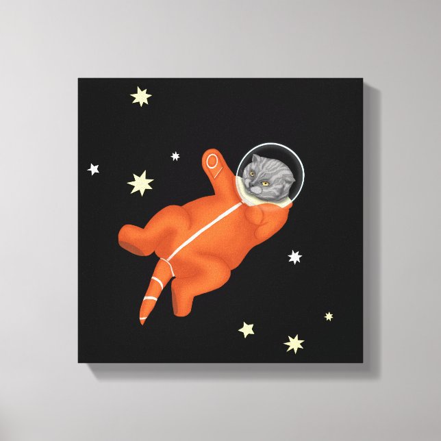 Lienzo Astronauta de gato en un espacio naranja (Anverso)