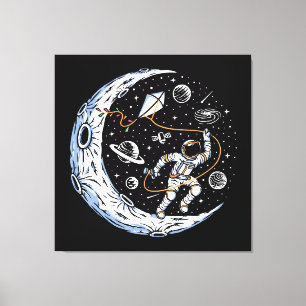 Lienzo Astronauta volando una cometa en la Luna