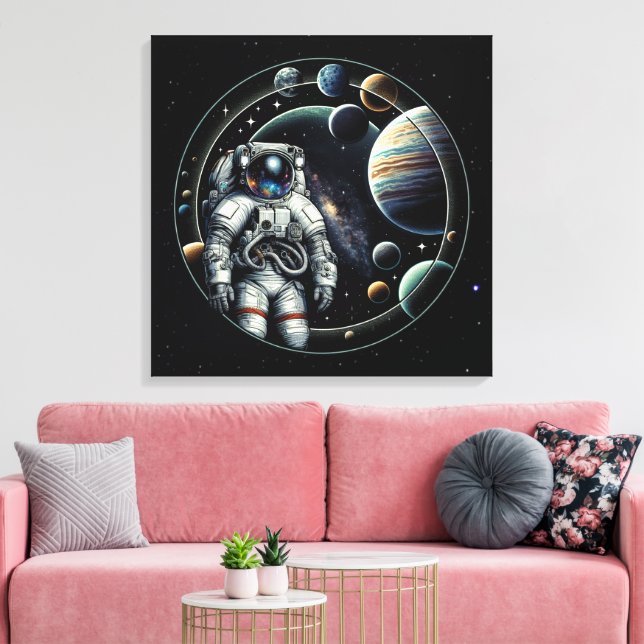 Lienzo Astronauta y planetas de época (Insitu (Sala de estar))