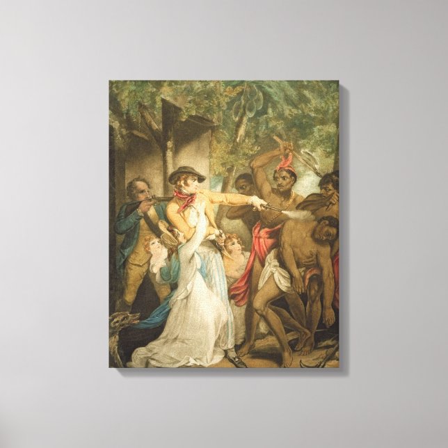 Lienzo Atacan a familia de colonos salvajes, grabada (Anverso)